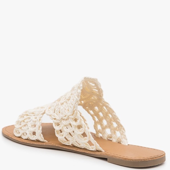 Size 6 Qupid Athena Ivory White Crochet Flat Peep-Toe Sandal - Picture 9 of 14